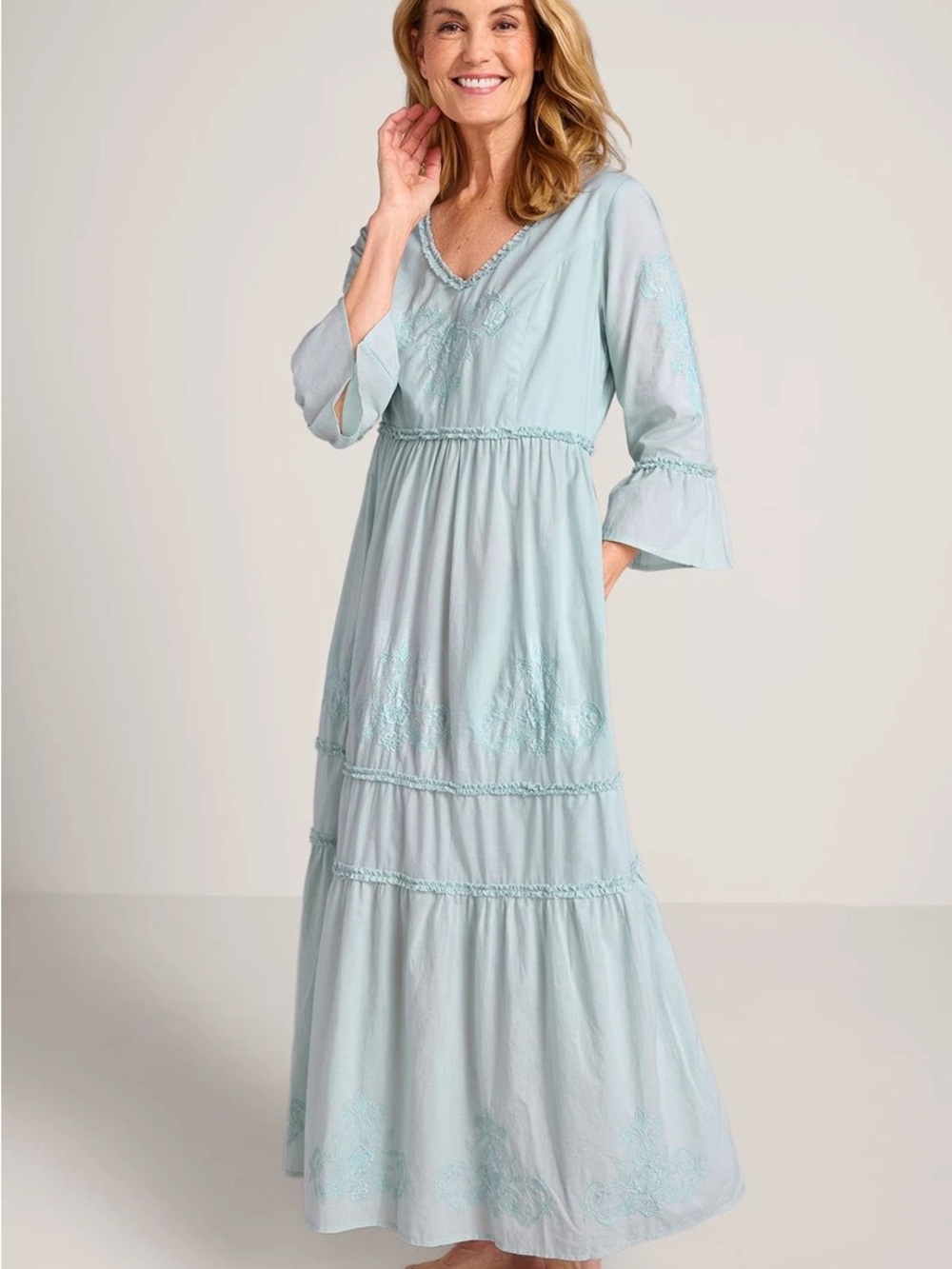 Soft Surroundings Anastasia Nightgown Cumulus Blue Embroidered Maxi Dress Sz M - Picture 12 of 15
